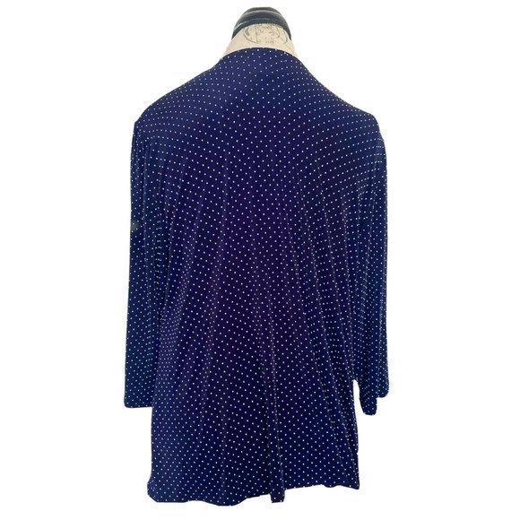 Drapers & Damon Cover up Blouse Top One Button Size 1X Plus Polka Dots Blue - Picture 2 of 12